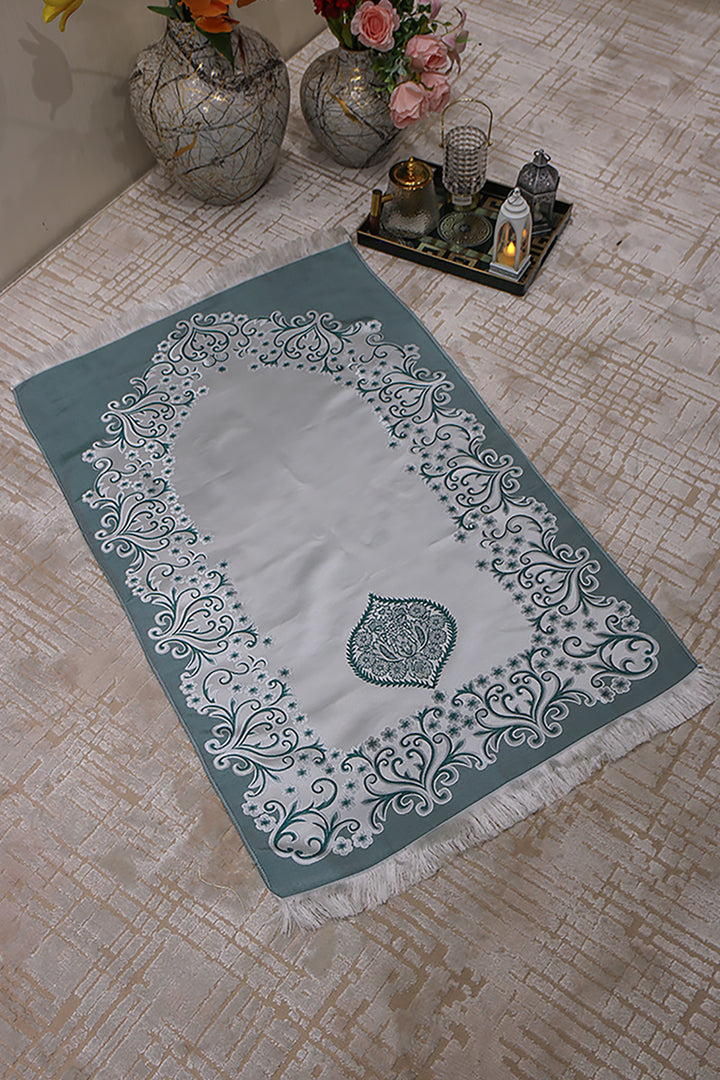 Silk Janamaz With Bag - Foldable Travel Prayer Mat - Green