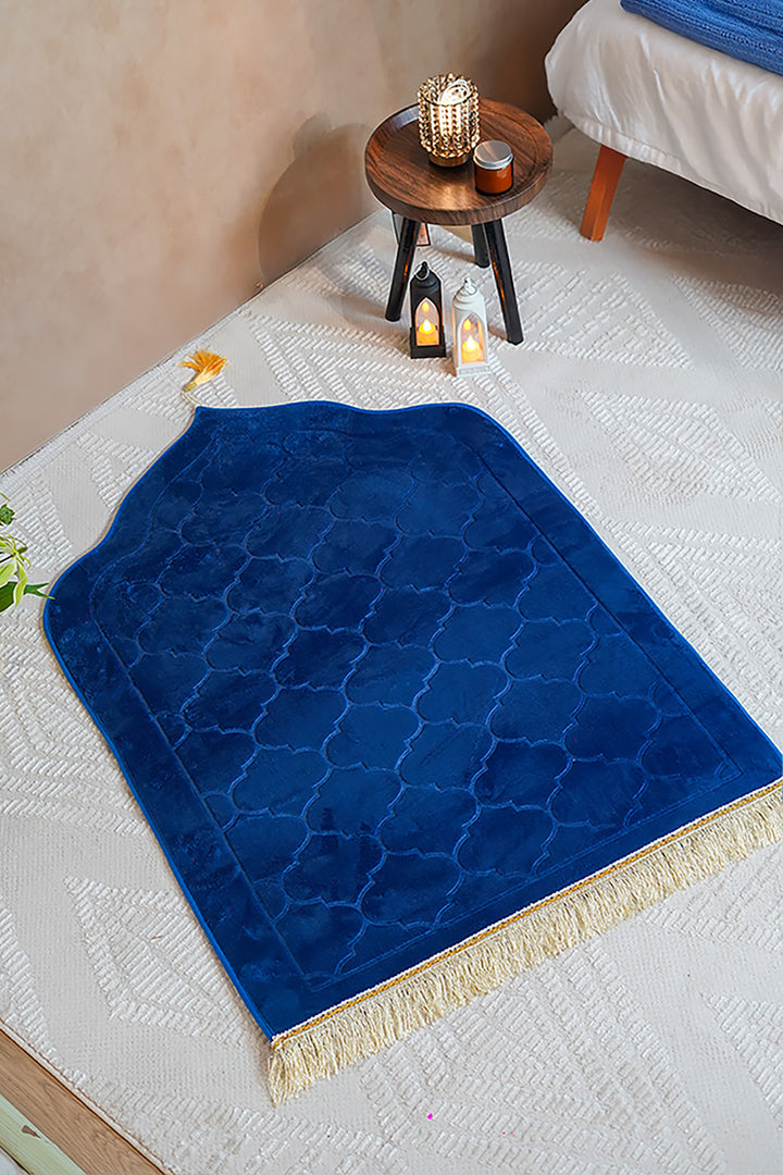 Sajda Janamaz - Premium Velvet Quilted Prayer Mat - Blue