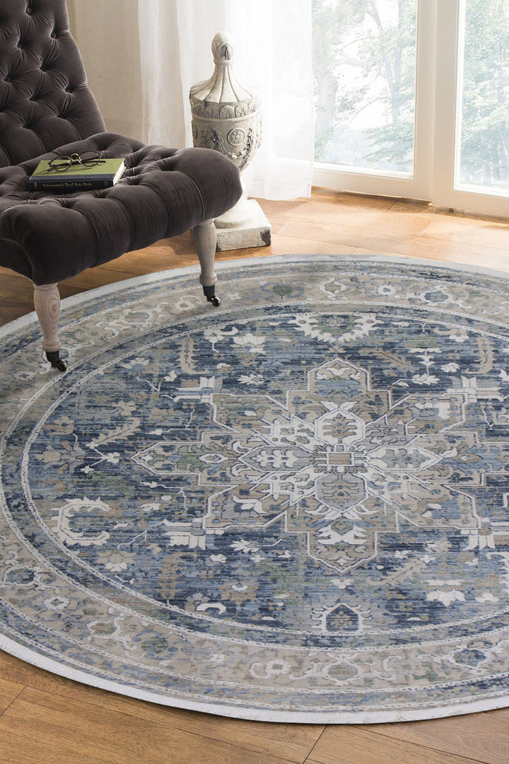 <p>Turkish Modern <strong>Elements Rug</strong>  - Blue - 5.2 x 5.2 FT</p>