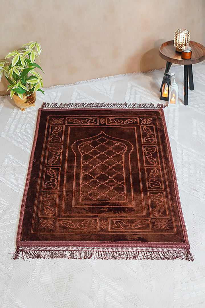 Comfort Janamaz - Premium Velvet Quilted Prayer Mat - Dark Brown