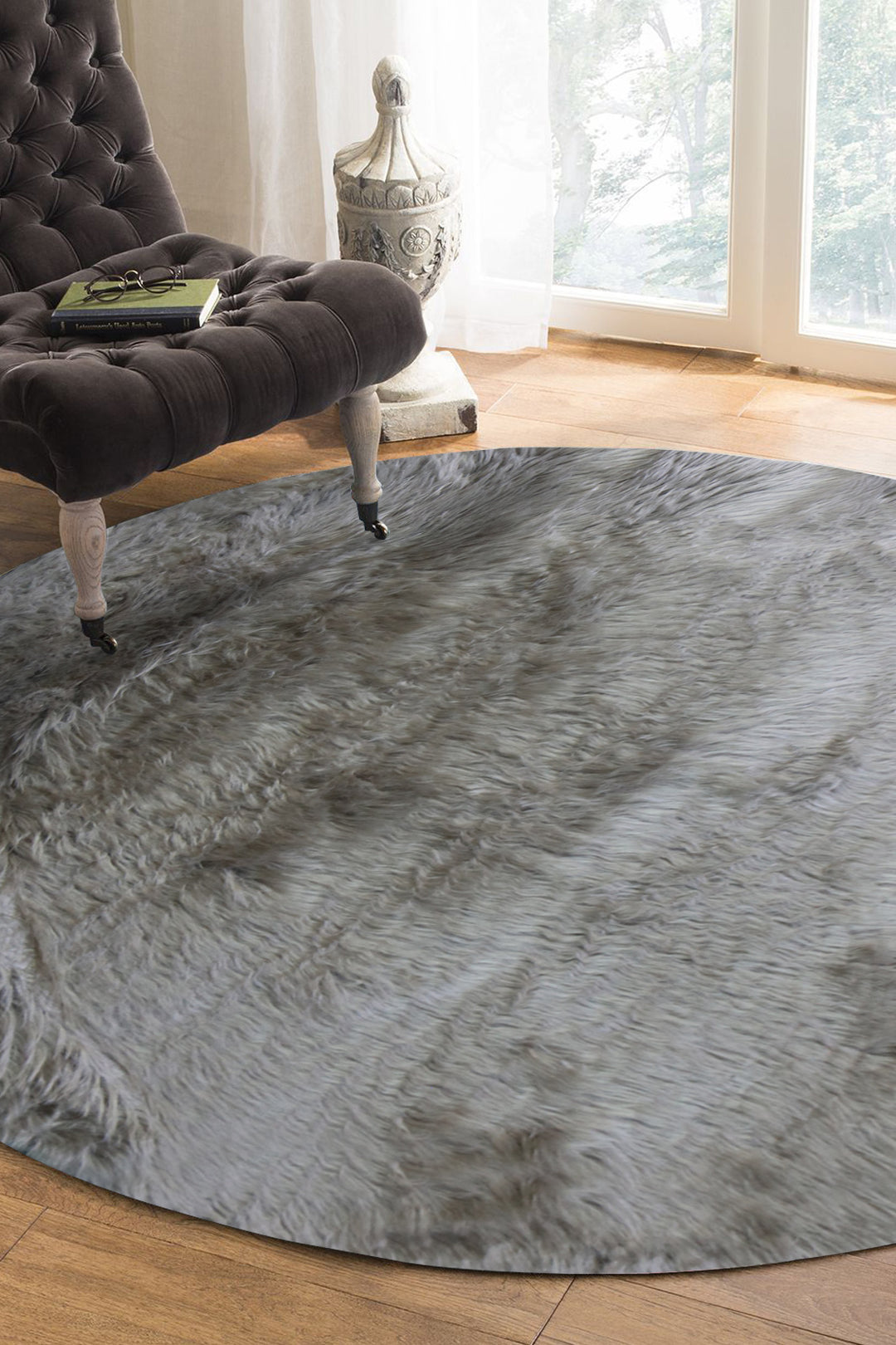 Turkish Cosmos Fur Rug - 3.9 x 3.9 Ft - Brown - Fluffy Furry Floor Decor Rugs