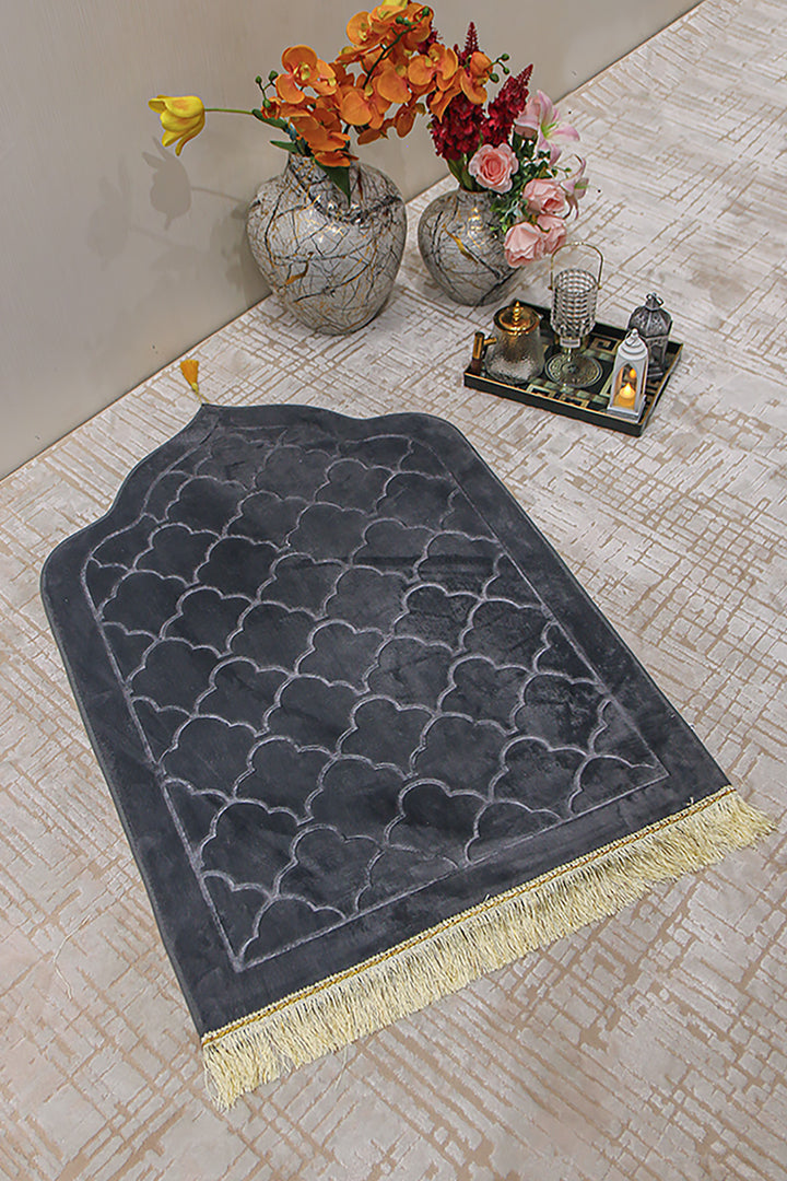 Sajda Janamaz - Premium Velvet Quilted Prayer Mat - Dark Gray