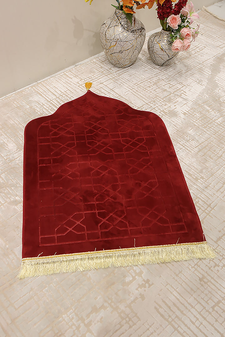 Sajda Janamaz - Premium Velvet Quilted Prayer Mat - Red