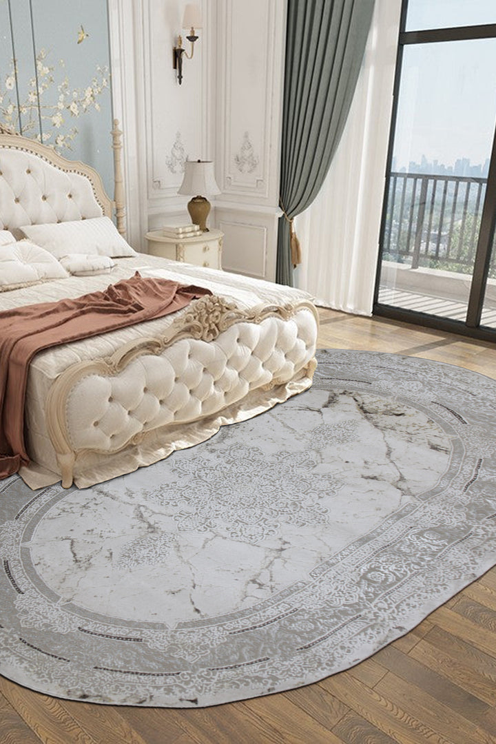 Turkish Modern Festival WD Oval Rug - 5.2 x 7.5 FT - Cream - Luxurious Woven Masterpiece 50% Off!