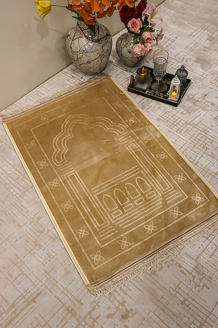 Comfort Janamaz - Premium Velvet Quilted Prayer Mat - Beige