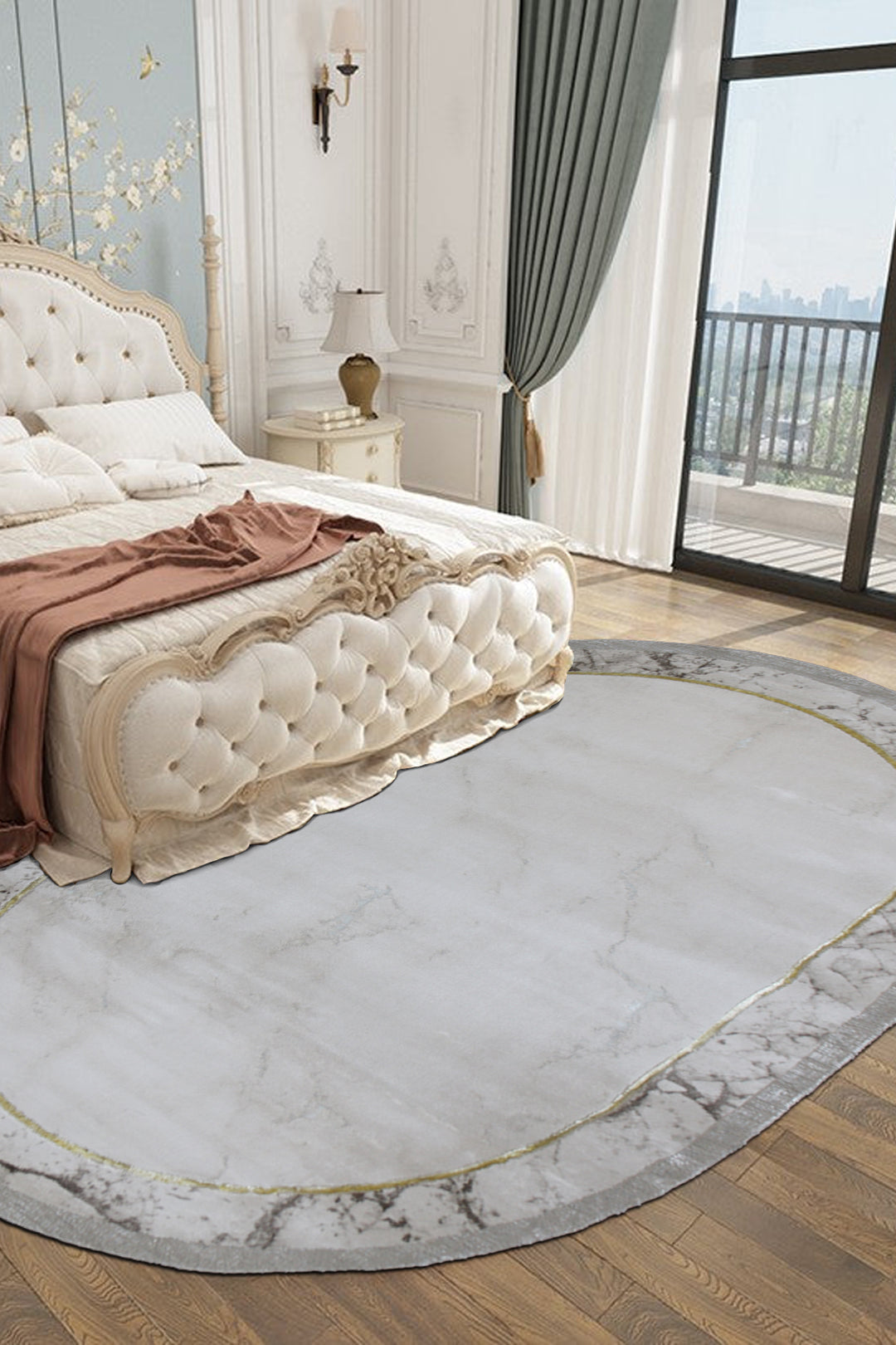 Turkish Modern Festival WD Oval Rug - 5.2 x 7.5 FT - Beige - Luxurious Woven Masterpiece 50% Off!