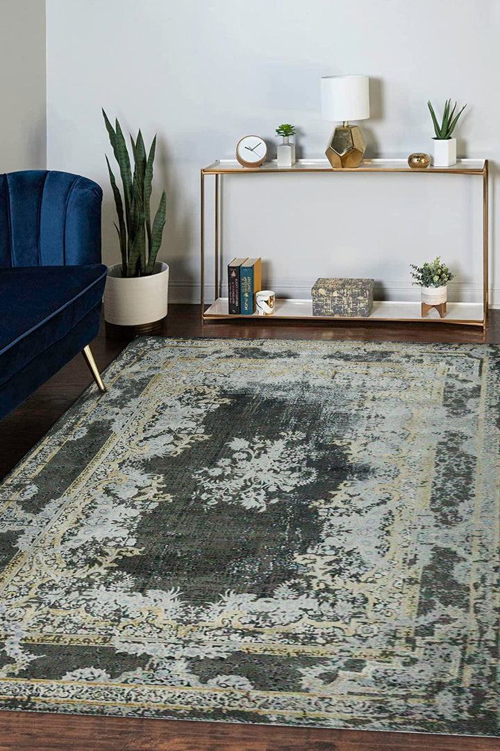 Iranian Authentic Vintage-Wd Rug - 6.5 x 9.8 FT - Gray and Yellow - Resilient Construction for Long-Lasting Use