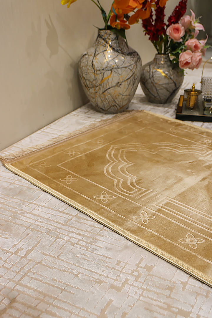 Comfort Janamaz - Premium Velvet Quilted Prayer Mat - Beige