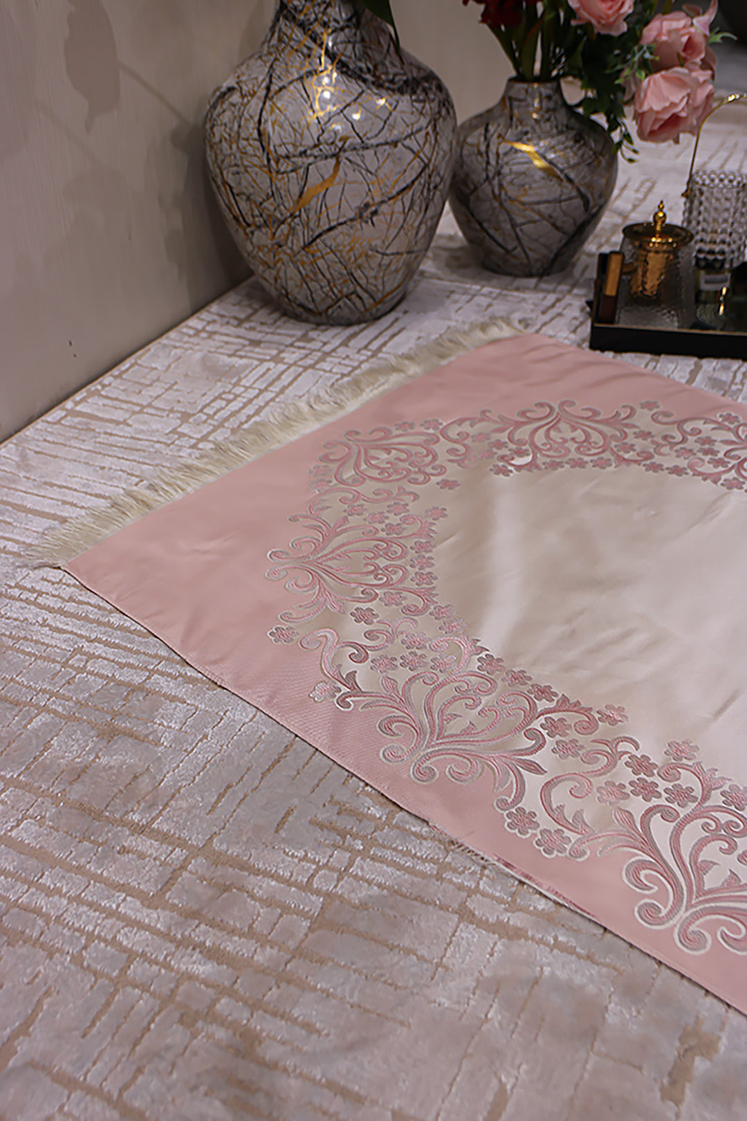 Silk Janamaz With Bag - Foldable Travel Prayer Mat - Pink