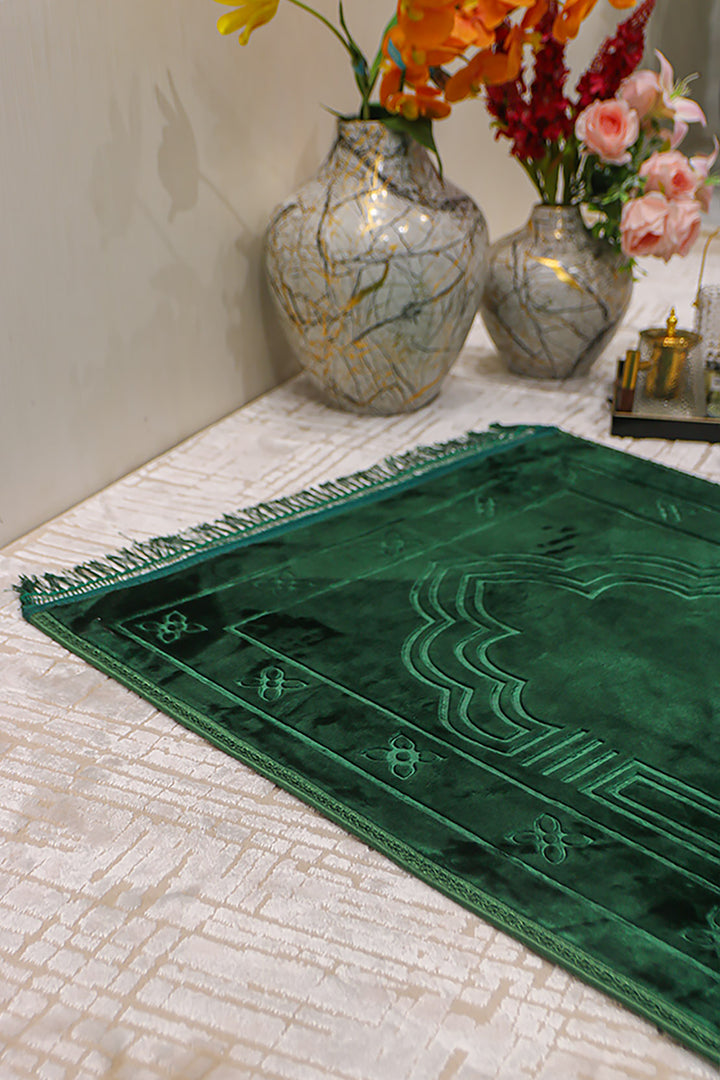 Comfort Janamaz - Premium Velvet Quilted Prayer Mat - Green
