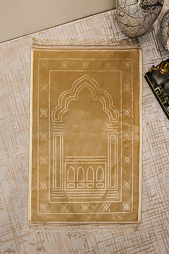 Comfort Janamaz - Premium Velvet Quilted Prayer Mat - Beige