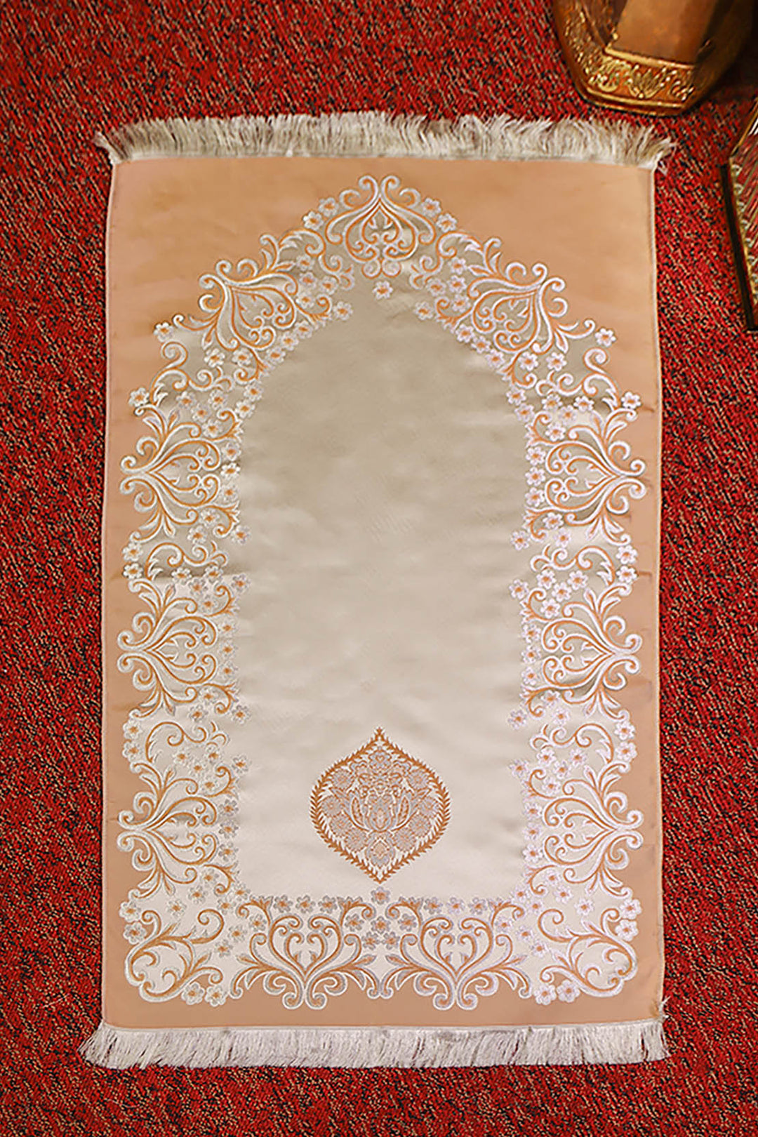 Silk Janamaz With Bag - Foldable Travel Prayer Mat - Lite Brown