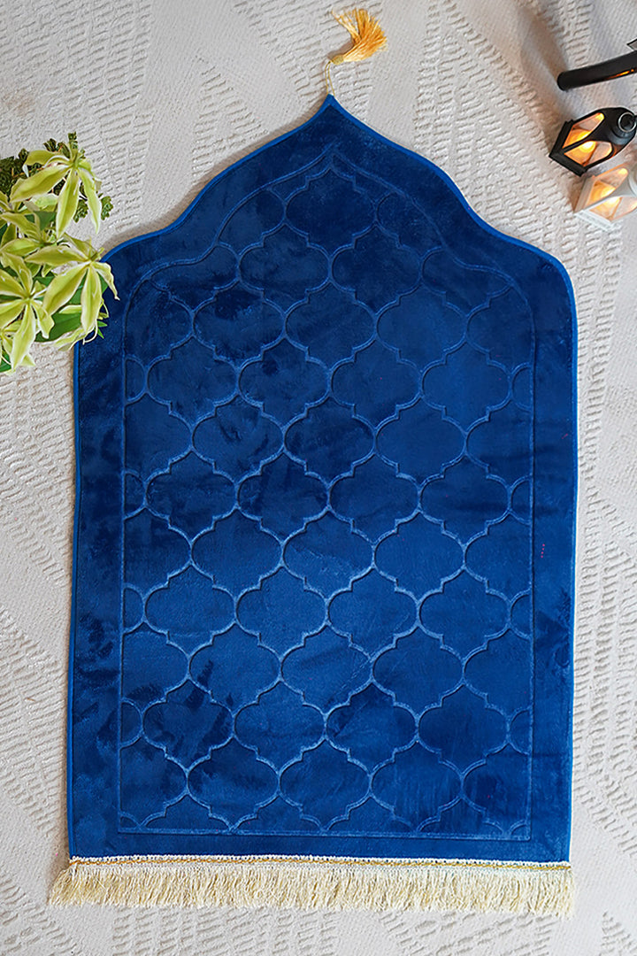 Sajda Janamaz - Premium Velvet Quilted Prayer Mat - Blue