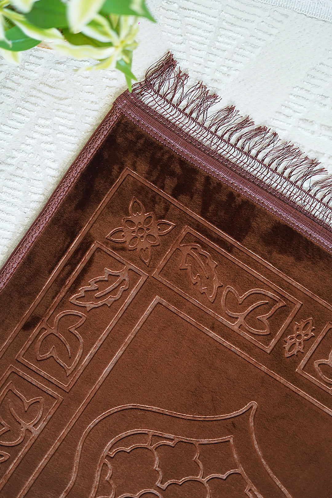Comfort Janamaz - Premium Velvet Quilted Prayer Mat - Dark Brown