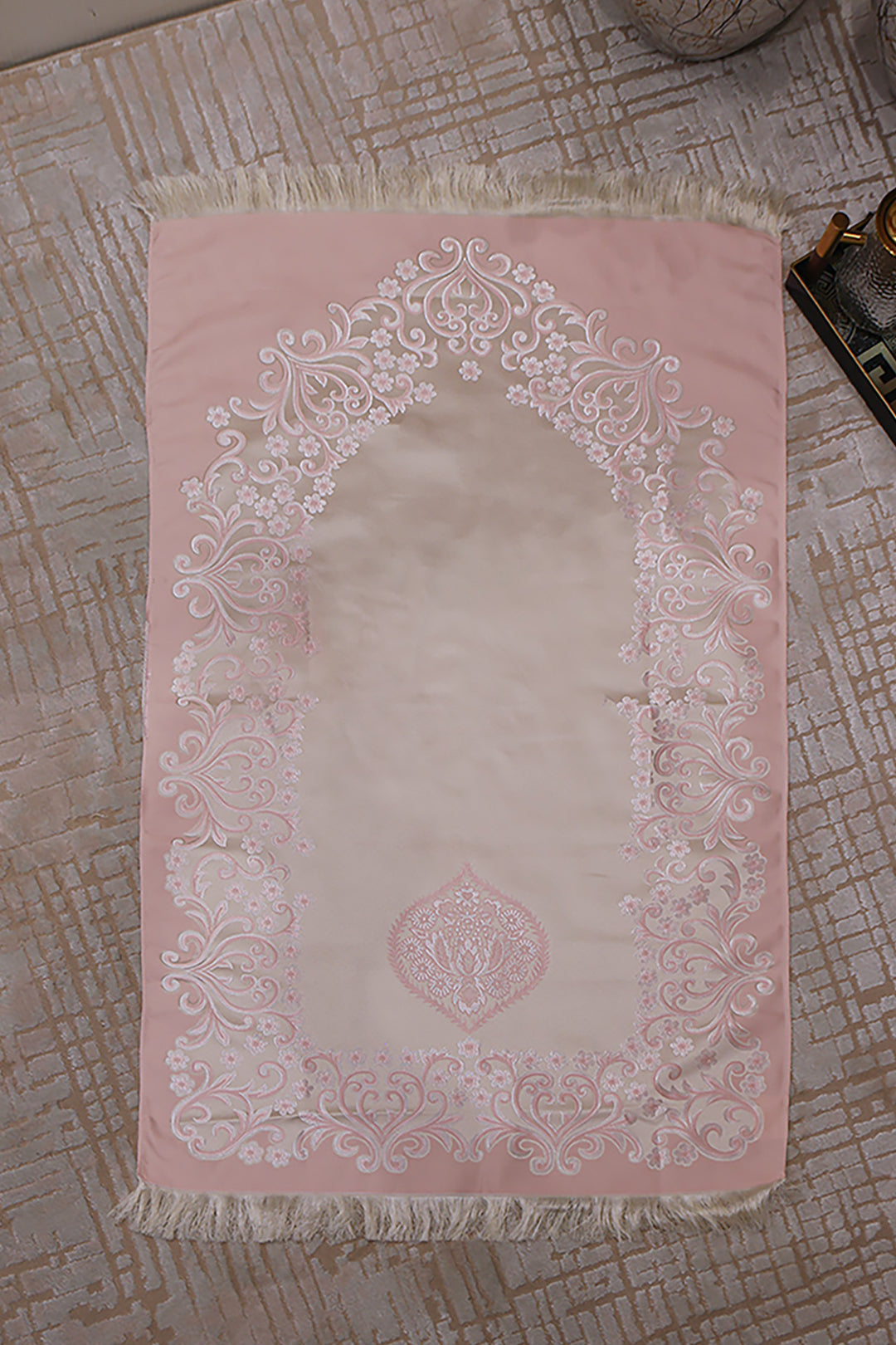 Silk Janamaz With Bag - Foldable Travel Prayer Mat - Pink