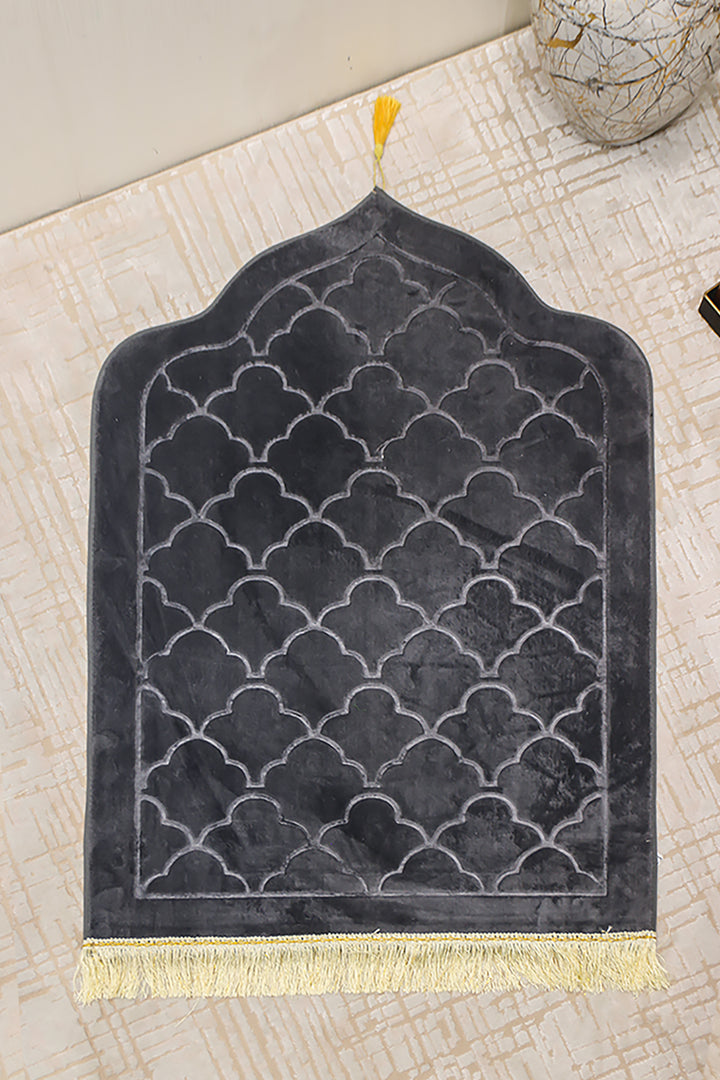 Sajda Janamaz - Premium Velvet Quilted Prayer Mat - Dark Gray