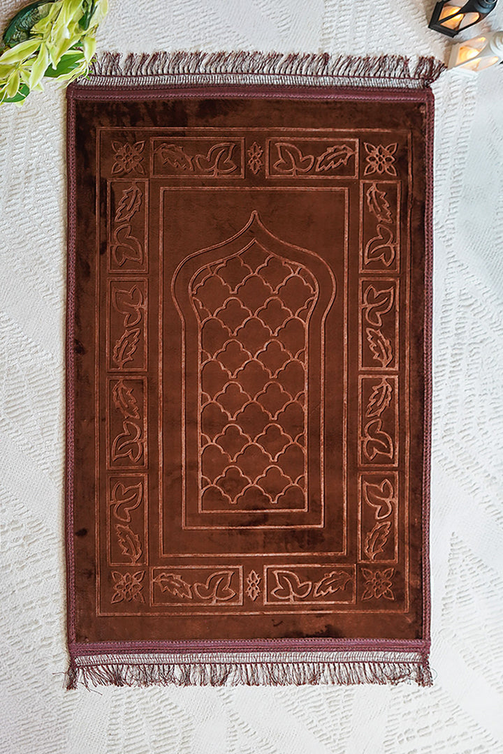 Comfort Janamaz - Premium Velvet Quilted Prayer Mat - Dark Brown