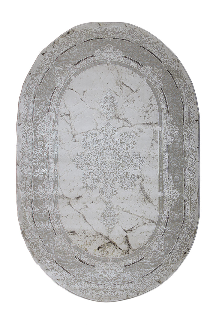 Turkish Modern Festival WD Oval Rug - 5.2 x 7.5 FT - Cream - Luxurious Woven Masterpiece 50% Off!