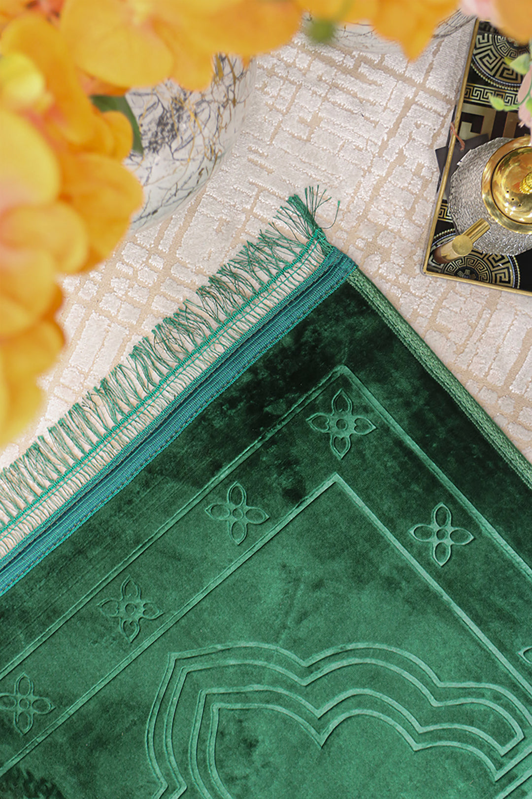 Comfort Janamaz - Premium Velvet Quilted Prayer Mat - Green