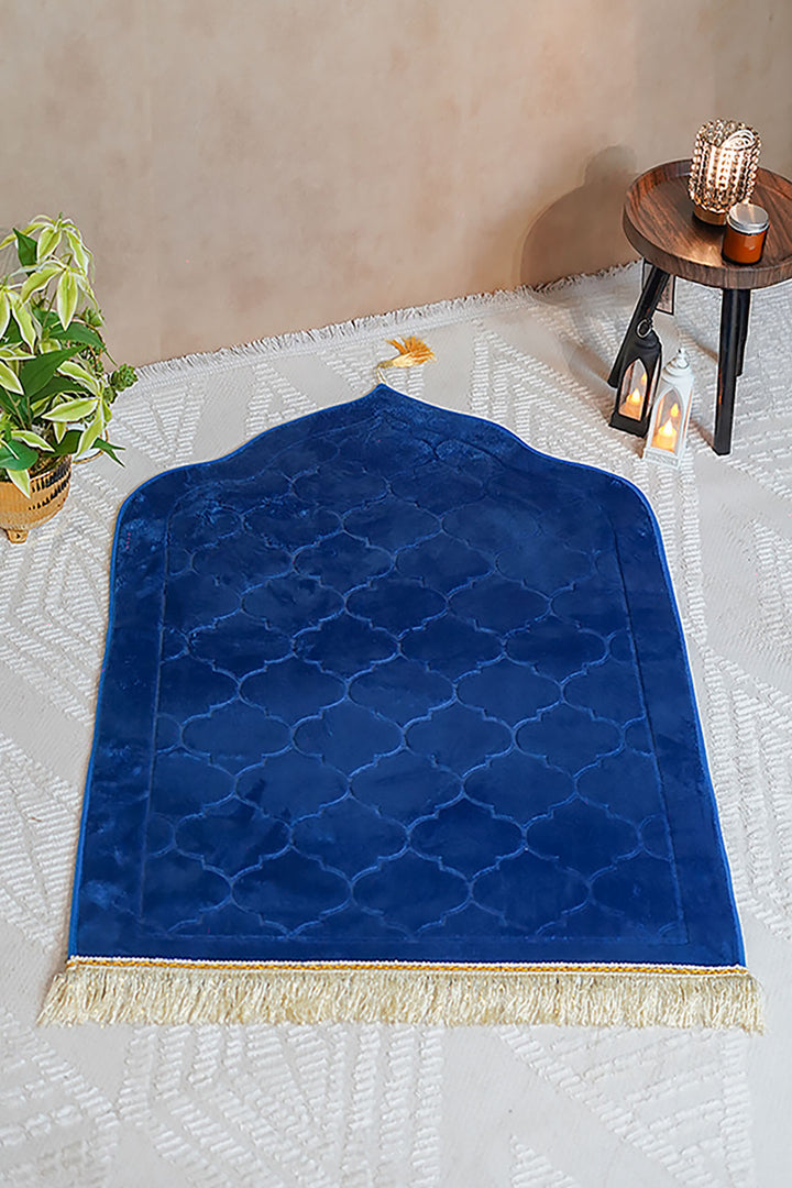 Sajda Janamaz - Premium Velvet Quilted Prayer Mat - Blue