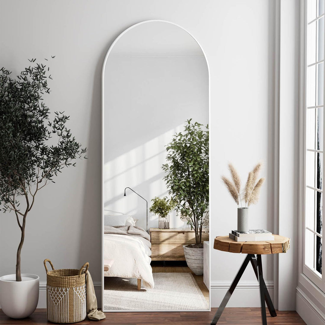 Full Length Luxe U Mirror - White -  Aluminium Frame, Leaning Against Wall