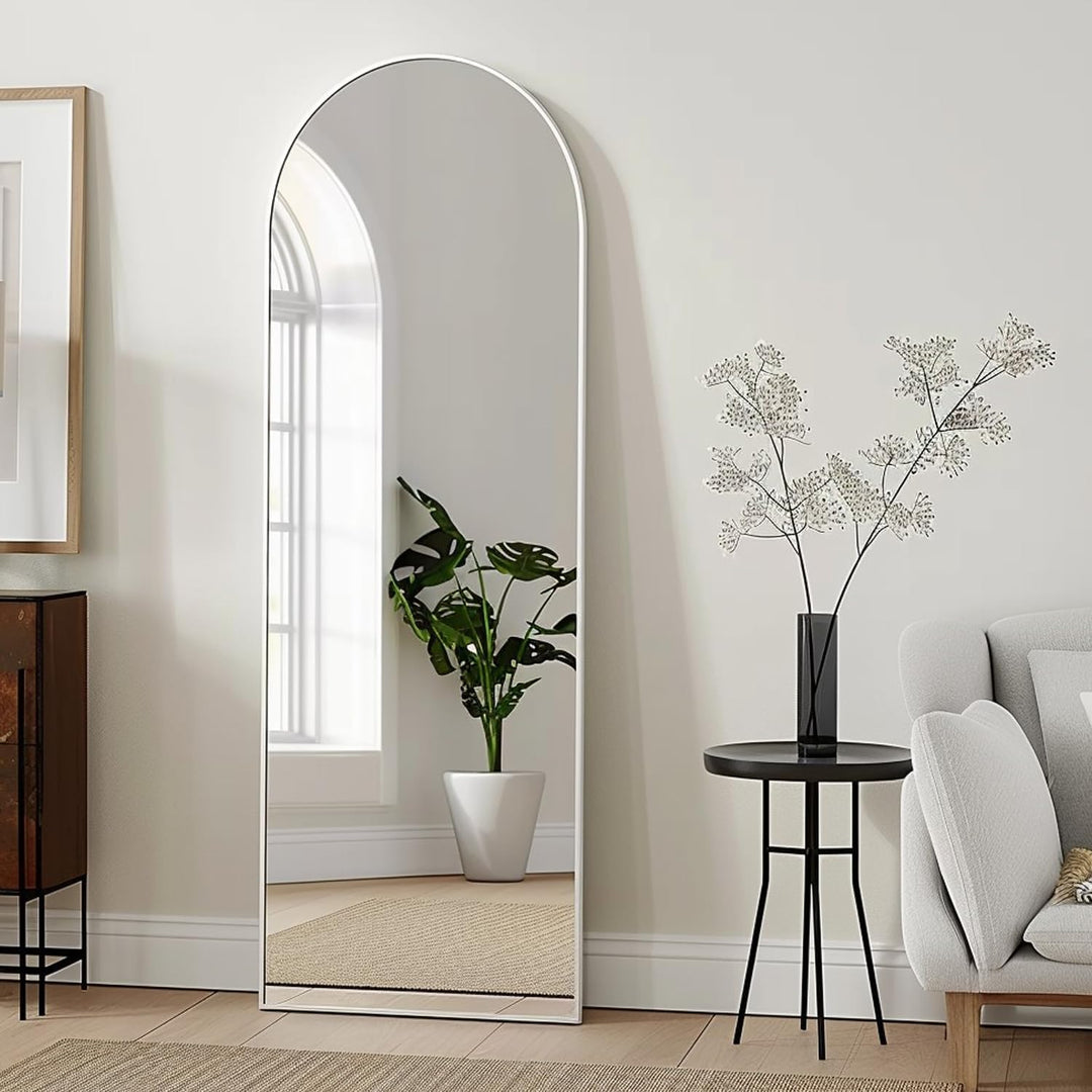 Full Length Luxe U Mirror - White -  Aluminium Frame, Leaning Against Wall