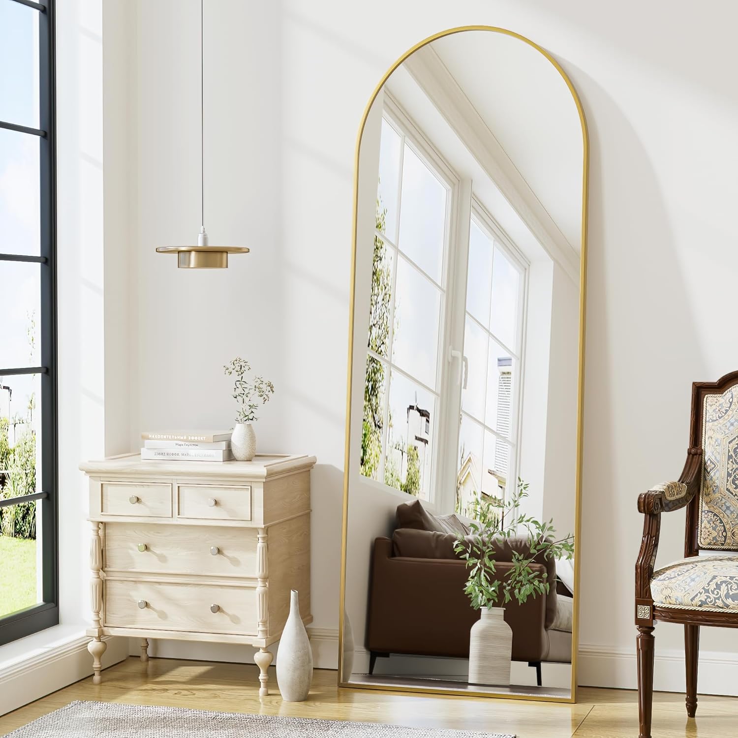 Full Length Luxe U Mirror - Gold - Aluminium Frame, Leaning Against Wa ...
