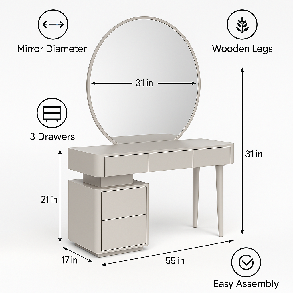 Modern Loft Bed with Side Tables and Dressing Table