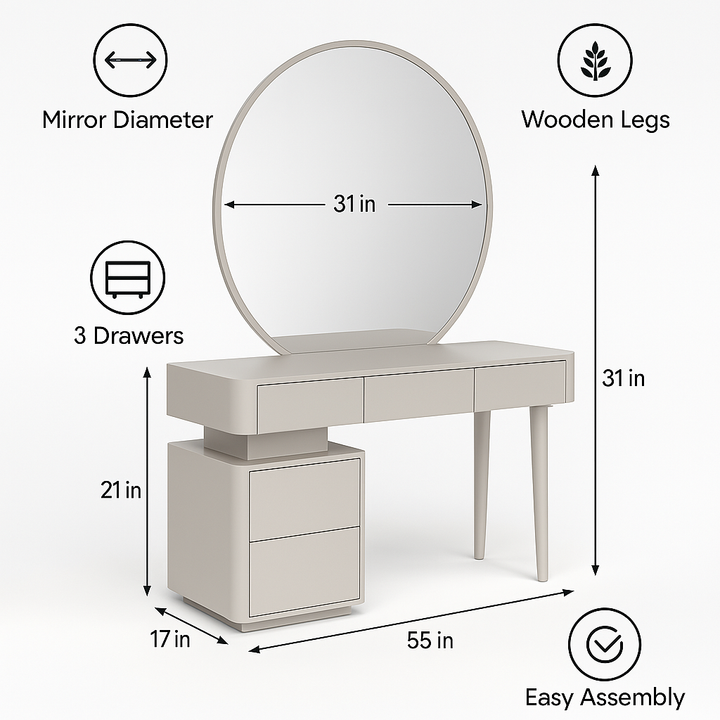 Modern Loft Bed with Side Tables and Dressing Table
