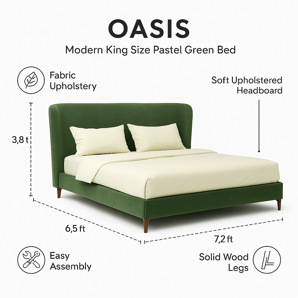 Oasis - Modern King Size Pastel Green Bed