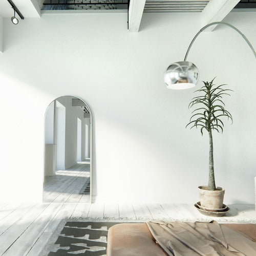 Full Length Luxe U Mirror - White -  Aluminium Frame, Leaning Against Wall