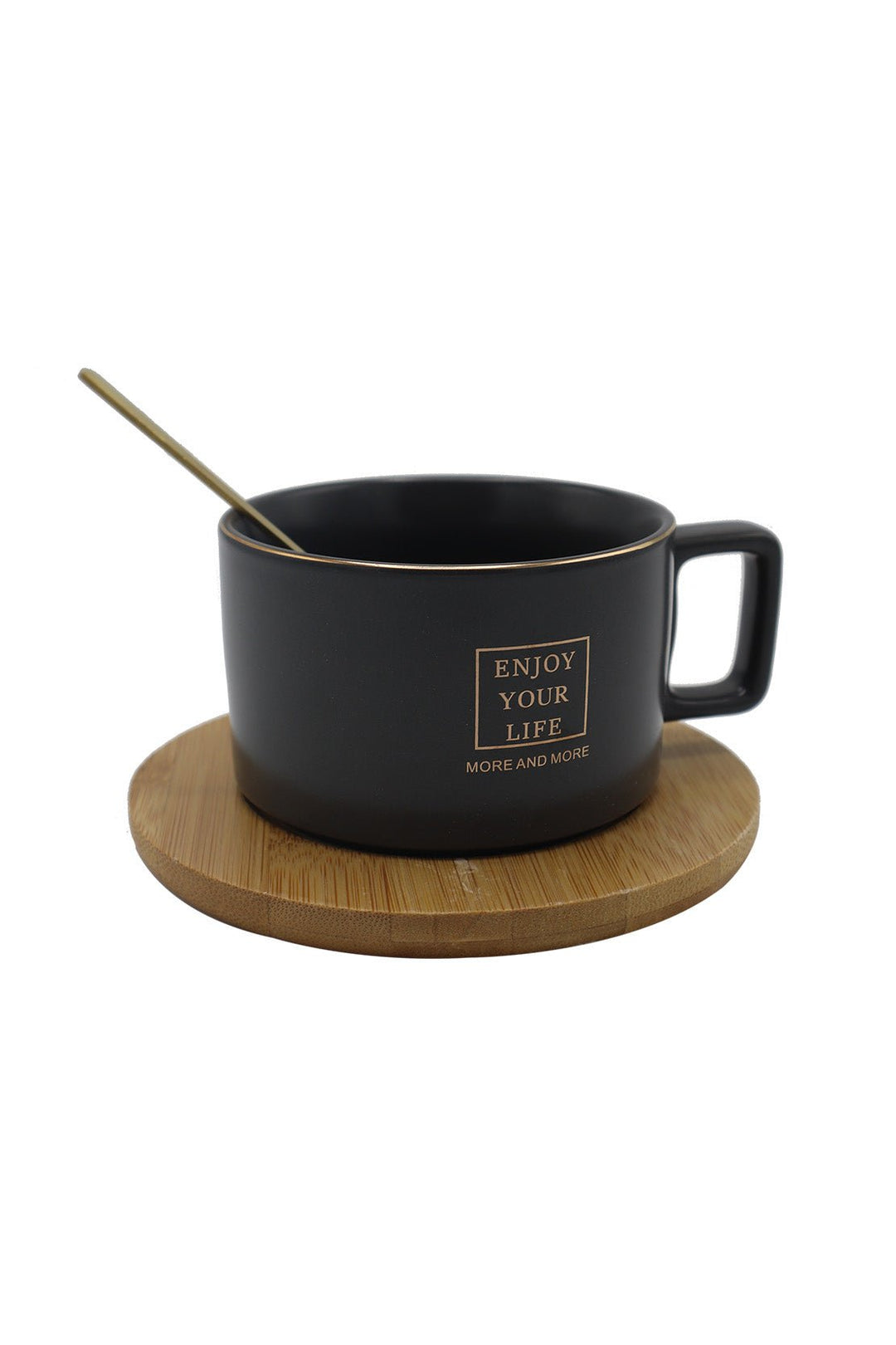 Ceramic Mug With Wooden Tray Black - V Surfaces