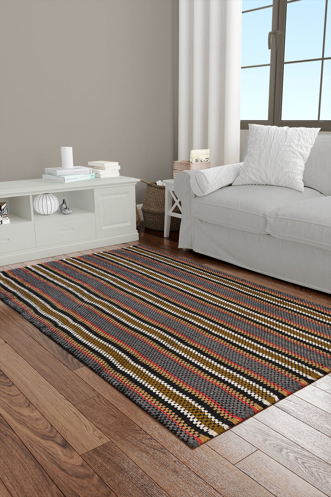 Hand Woven Modern Khaddi Rug - 1.9 x 5.9 FT - Gray and Brown - V Surfaces