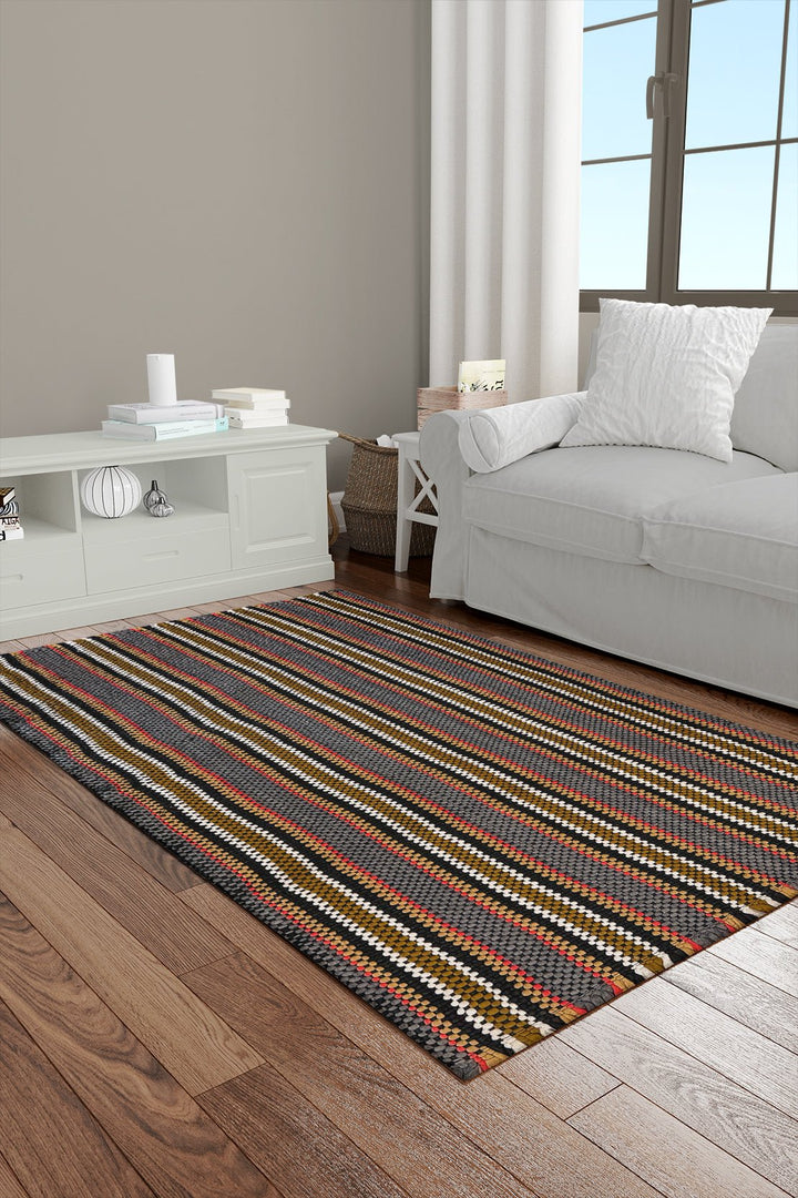 Hand Woven Modern Khaddi Rug - 1.9 x 5.9 FT - Gray and Brown - V Surfaces