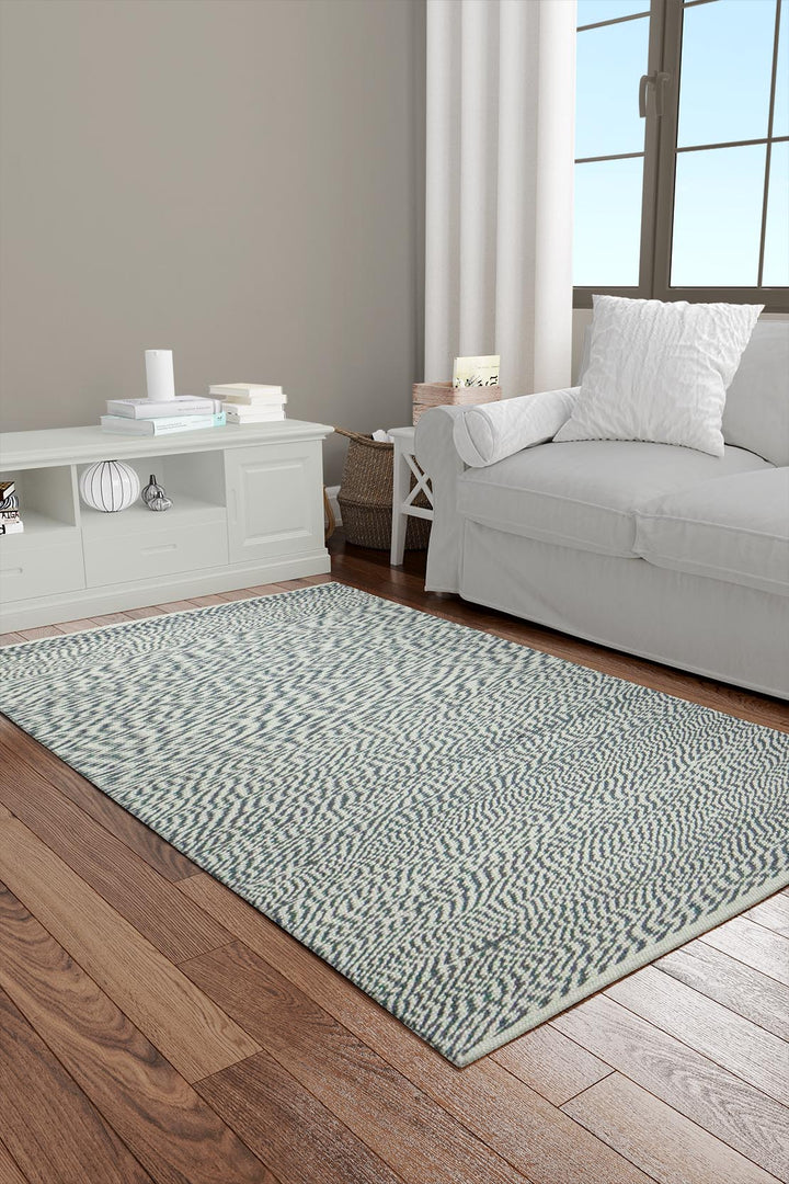 Hand Woven Modern Khaddi Rug - 3.9 x 5.9 FT - Gray and White - V Surfaces