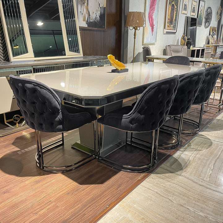 Turkish Nehir Dining Table with Fabric Chairs (Dining Table + 8 Chairs)