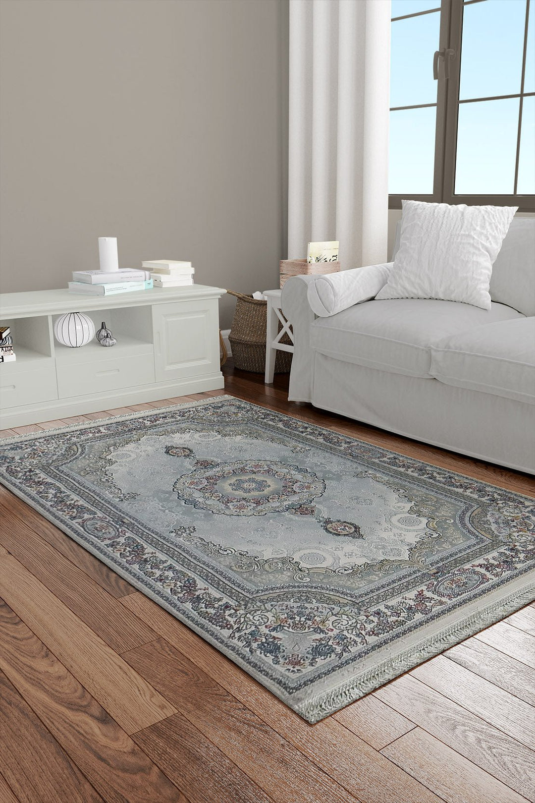 Irani Rug Authentic Persian - 3.9 x 7.4 FT - Gray and Cream - Premium Quality Rug - V Surfaces