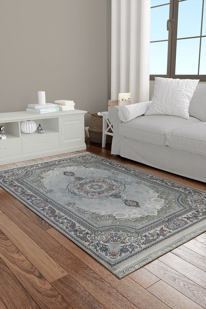 Irani Rug Authentic Persian - 3.9 x 7.4 FT - Gray and Cream - Premium Quality Rug - V Surfaces