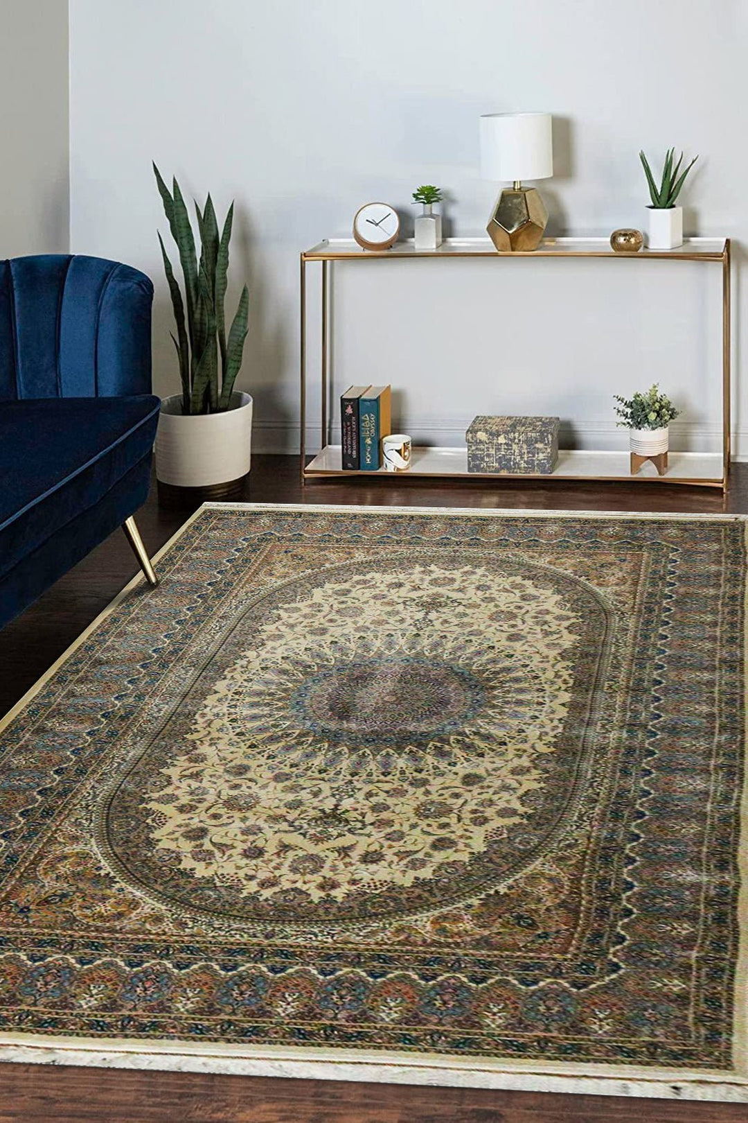 Iranian Premium Quality Silk Rug - 6.5 x 9.8 FT - Beige - Resilient Construction for Long - Lasting Use - V Surfaces