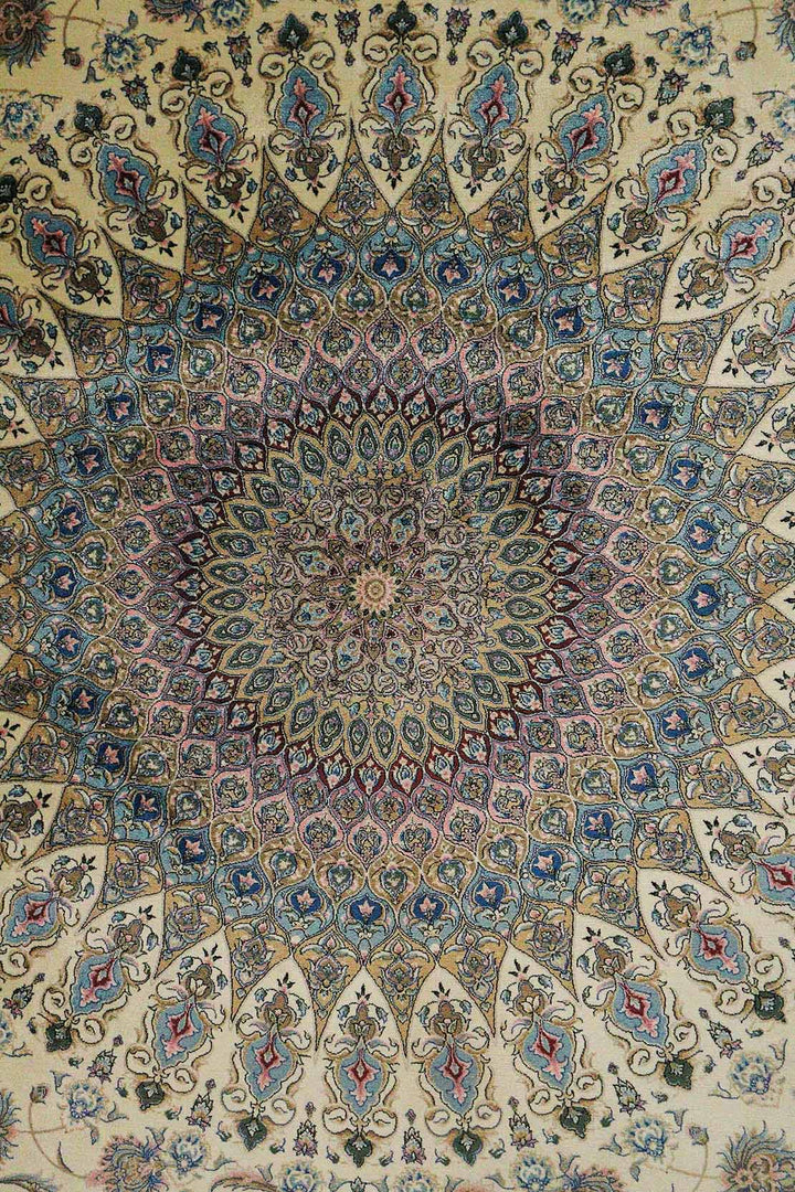 Iranian Premium Quality Silk Rug - 6.5 x 9.8 FT - Beige - Resilient Construction for Long - Lasting Use - V Surfaces