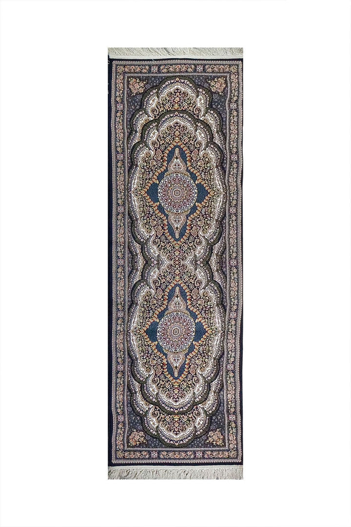 Iranian Rug Farsh e Nageen Premium Quality Rug - 3.3 x 9.8 FT - Blue - V Surfaces
