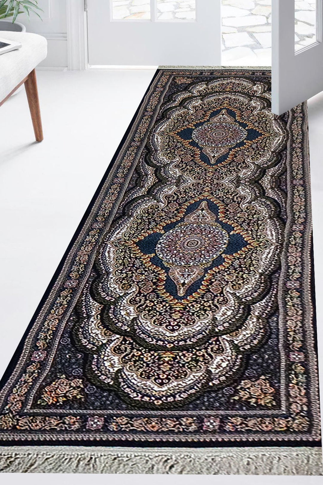 Iranian Rug Farsh e Nageen Premium Quality Rug - 3.3 x 9.8 FT - Blue - V Surfaces