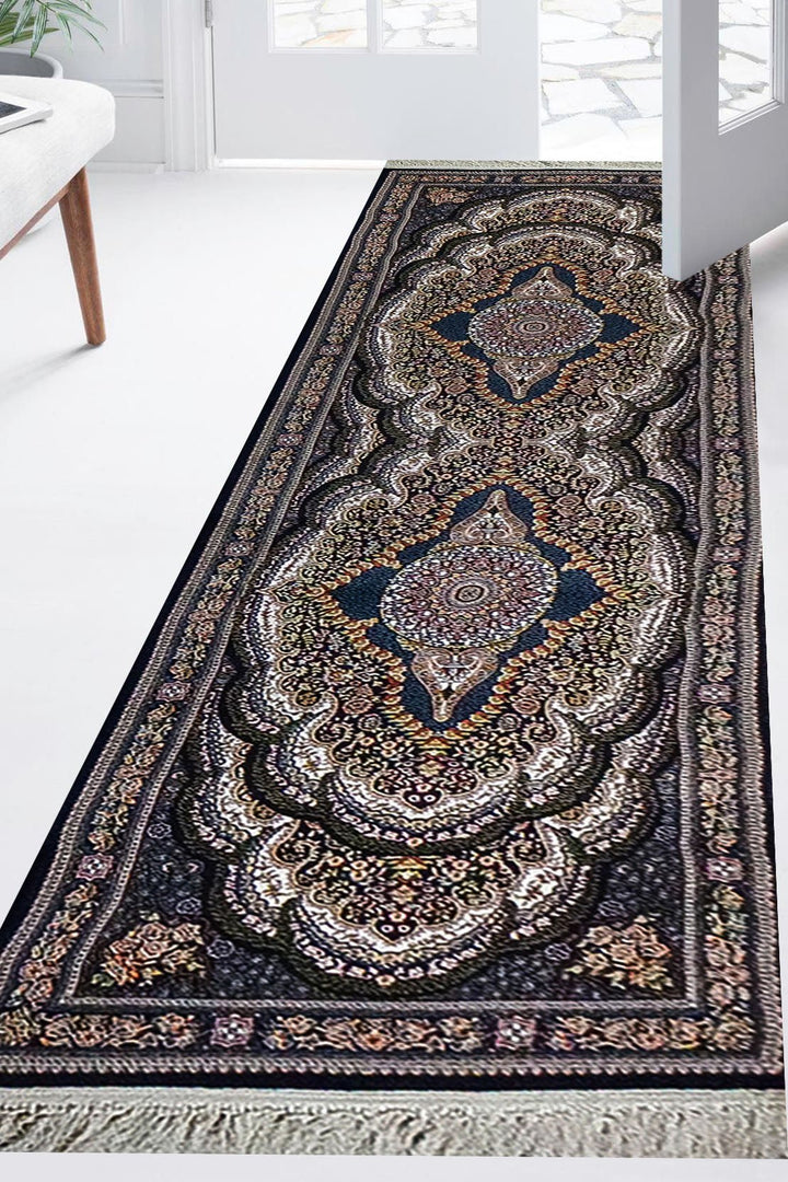 Iranian Rug Farsh e Nageen Premium Quality Rug - 3.3 x 9.8 FT - Blue - V Surfaces