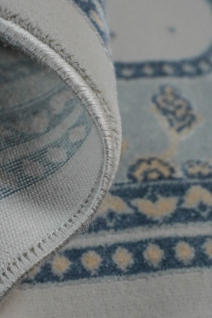 Turkish Bamboo Sajjadeh Janamaz - 2.6 x 3.9 FT - Gray qand Blue - V Surfaces