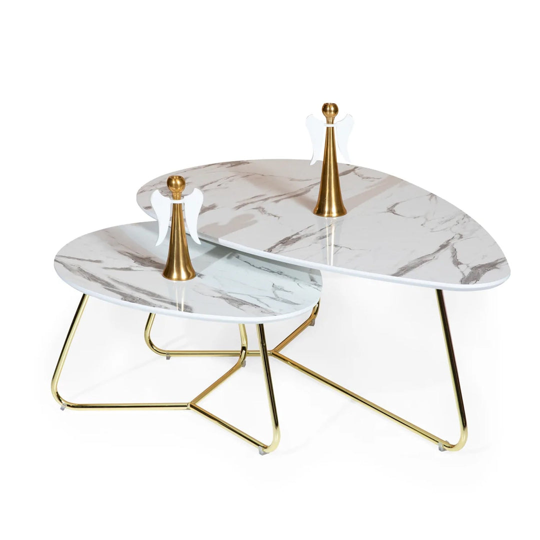 Turkish Center Table - White MDF Marble Design & Gold Legs - V Surfaces