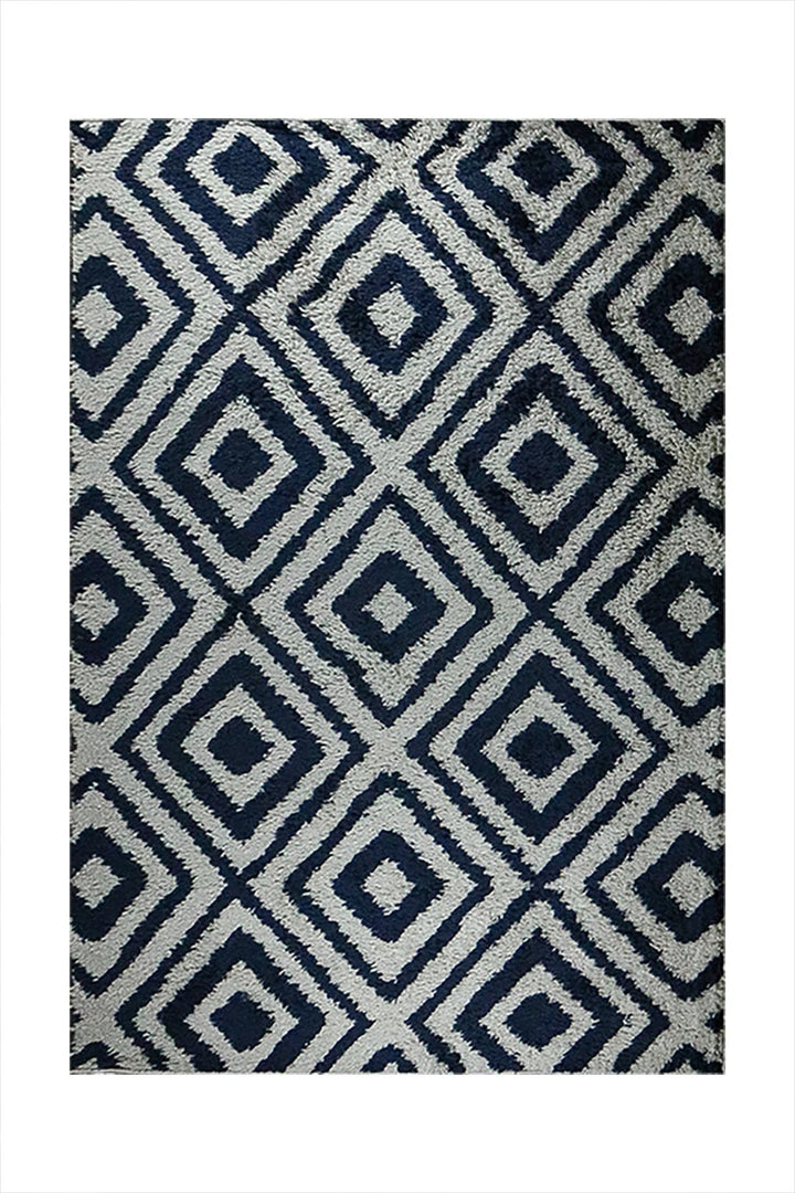 Turkish Plush and Soft Festival WD Shaggy Rug -5.3 x 7.5 FT - Blue and Cream - Fluffy Furry Floor Decor Shaggy Rug - V Surfaces
