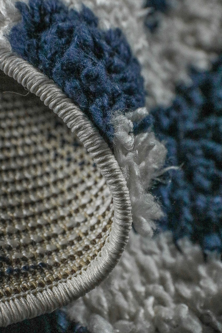 Turkish Plush and Soft Festival WD Shaggy Rug -5.3 x 7.5 FT - Blue and Cream - Fluffy Furry Floor Decor Shaggy Rug - V Surfaces