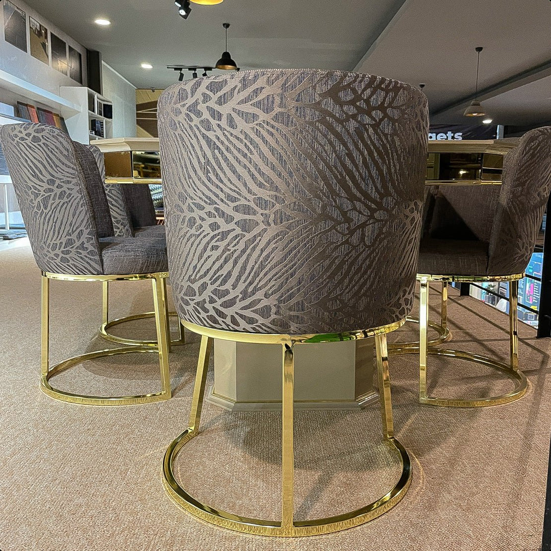 Turkish Sena Dining Table with Fabric Chairs, (Dining Table + 6 Chairs) - V Surfaces