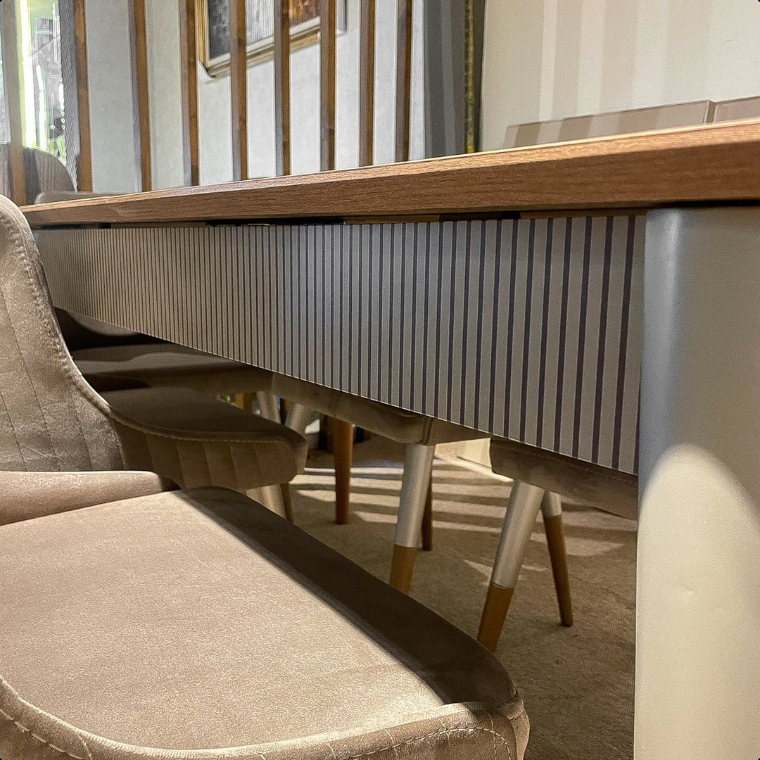 Turkish Side Dining Table with Fabric Chairs (Dining Table + 6 Chairs) - V Surfaces