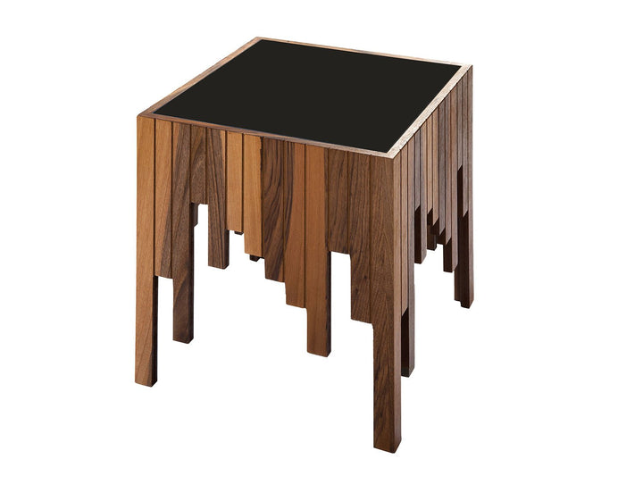 Turkish Side Table, Walnut With Gold Stripes - Tempered Smoked Glass, MDF With Vineer Paint - V Surfaces